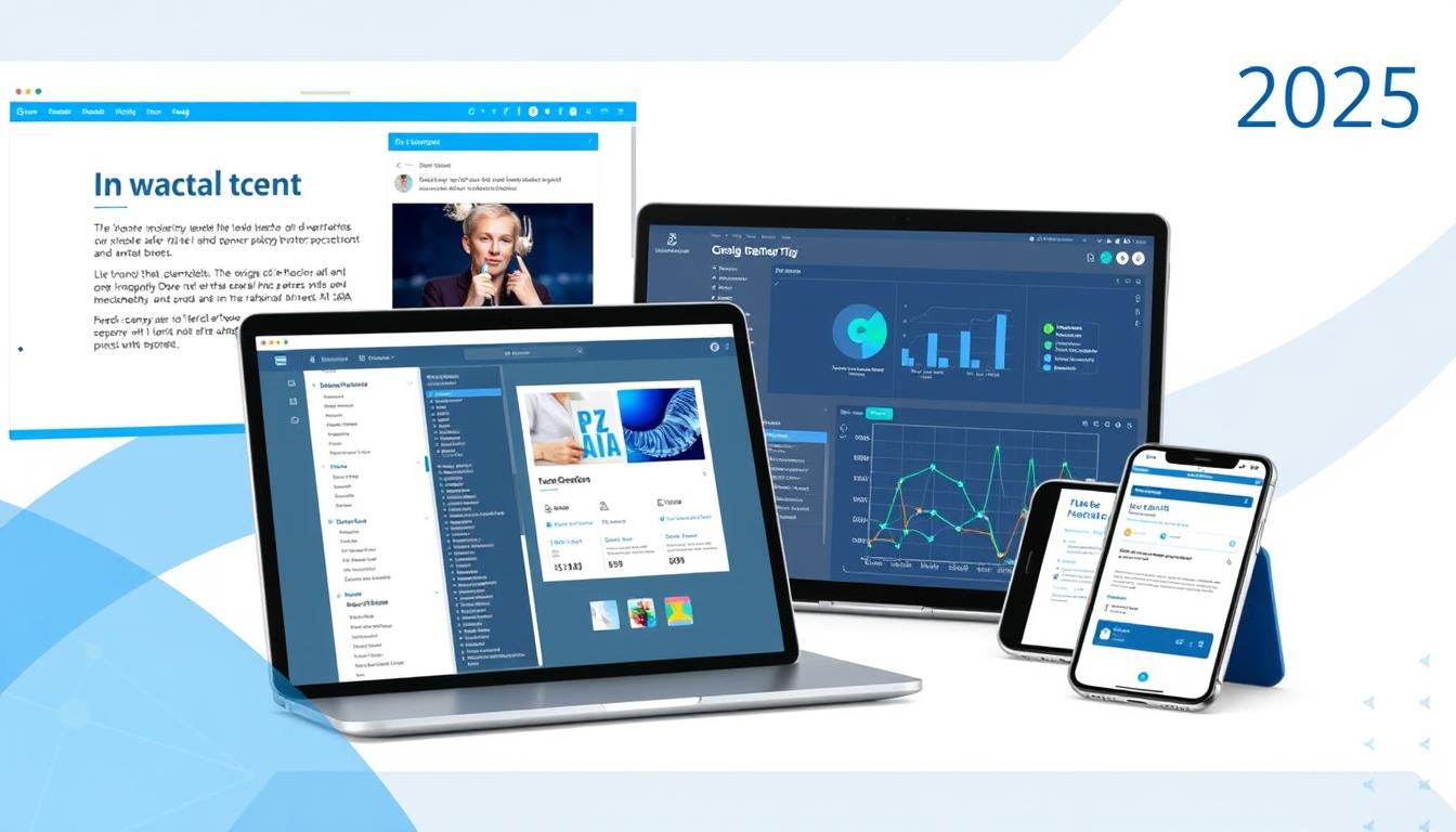 Collection of free AI tools showcased on multiple devices including laptop, tablet and smartphone