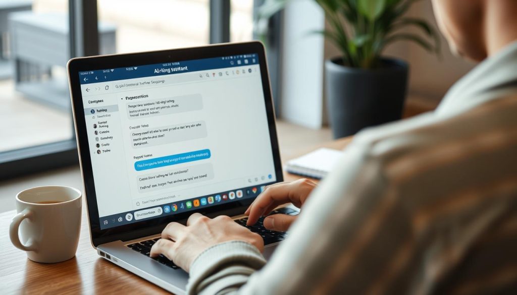 Person using ChatGPT on a laptop to write content with AI assistance Person using ChatGPT on a laptop to write content with AI assistance