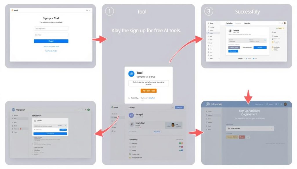 Step-by-step visual guide showing how to sign up for free AI tool subscriptions Step-by-step visual guide showing how to sign up for free AI tool subscriptions